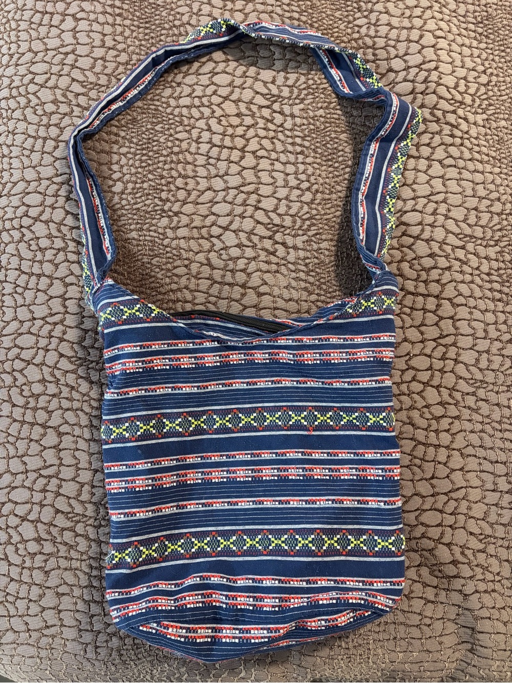 Navy Stripe Crossbody Bag with Geometric Accent